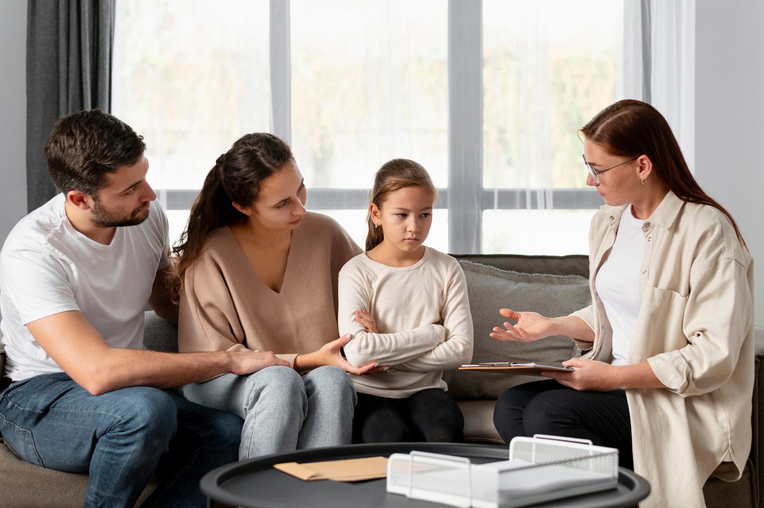 Therapist meeting with a family during a crisis intervention consultation in Los Angeles