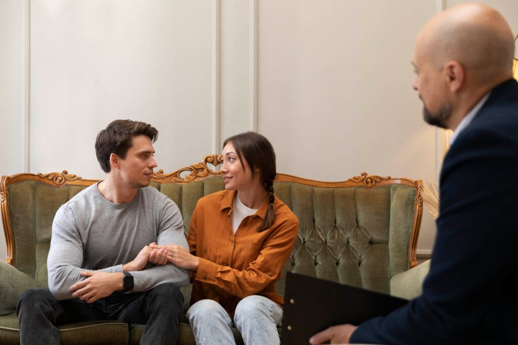 Family in a therapy session with a psychologist after a refused intervention