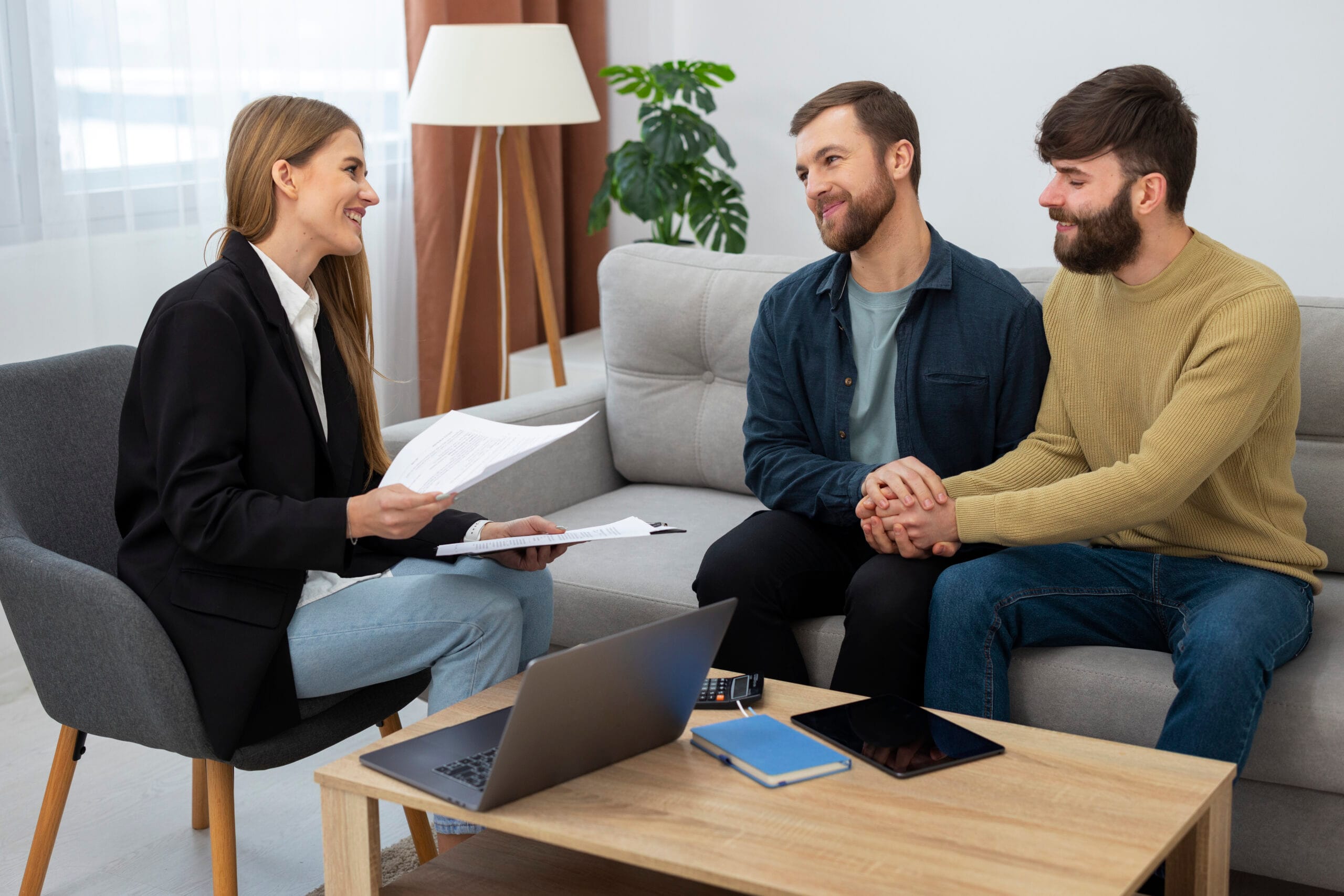 A credentialed interventionist in a confidential consultation with a couple in Los Angeles